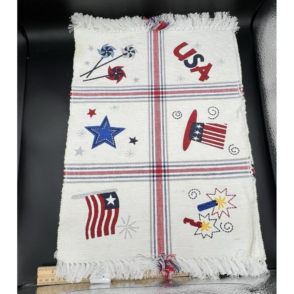 Patriotic Flag Stars Fireworks Tapestry Placemat ~ Set of 4 ~ Holiday July 4th‎
